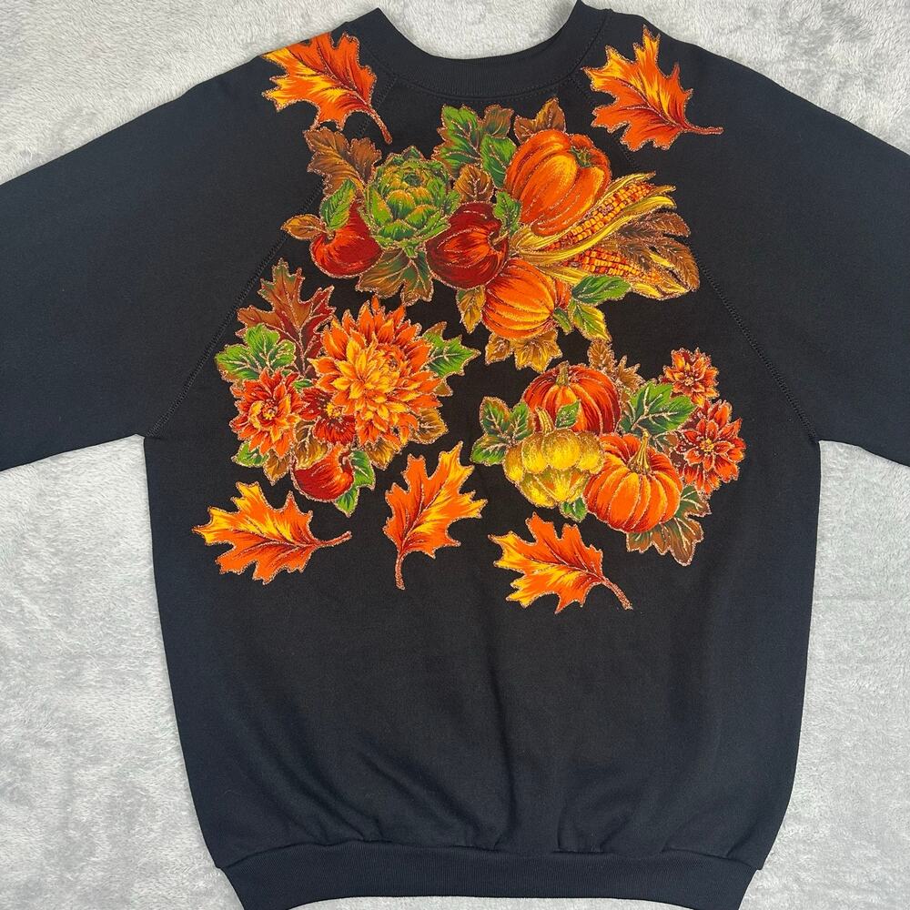 Vintage 90s Halloween Autumn Fall Pumpkin Raglan Tultex Sweatshirt USA Large